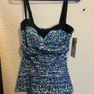 Sweet Escape Size 12 Blue and Black Women's Tankini
